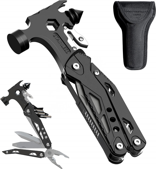 16-in-1 Industrial Grade Portable Hammer Multi Tool Aluminum OEM Hiking Folding Blades Screwdrivers Pliers Hunting EDC Cool