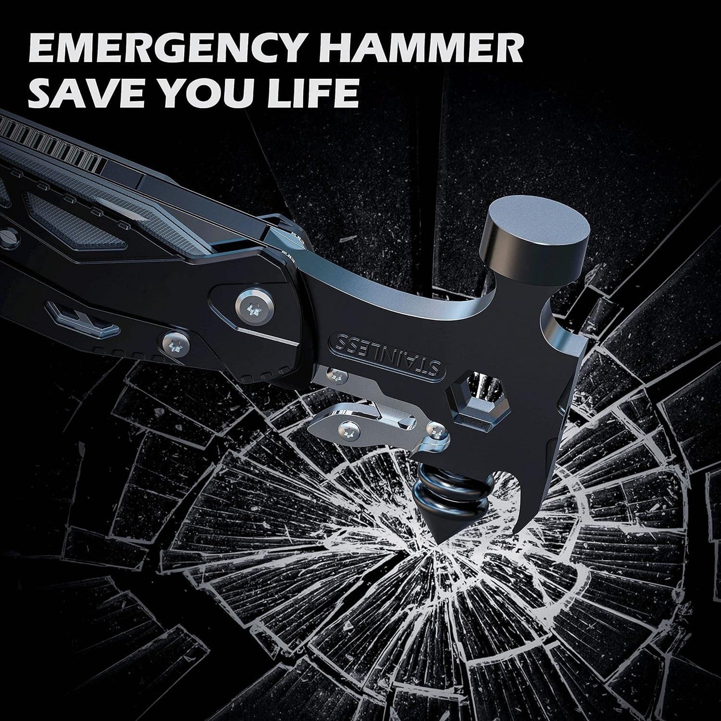 16-in-1 Industrial Grade Portable Hammer Multi Tool Aluminum OEM Hiking Folding Blades Screwdrivers Pliers Hunting EDC Cool