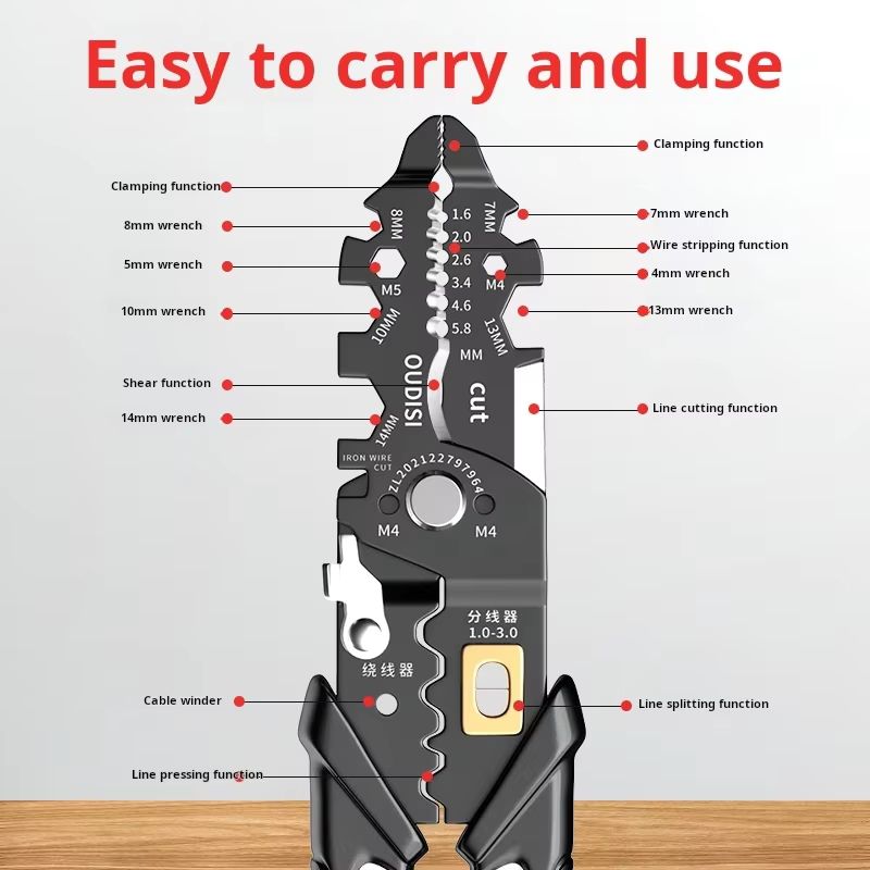 25 in 1 Multi-purpose High Carbon Steel Electrician's Wire Stripping Pliers Winding Cutting Pressure Wire Special Tools