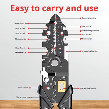 25 in 1 Multi-purpose High Carbon Steel Electrician's Wire Stripping Pliers Winding Cutting Pressure Wire Special Tools