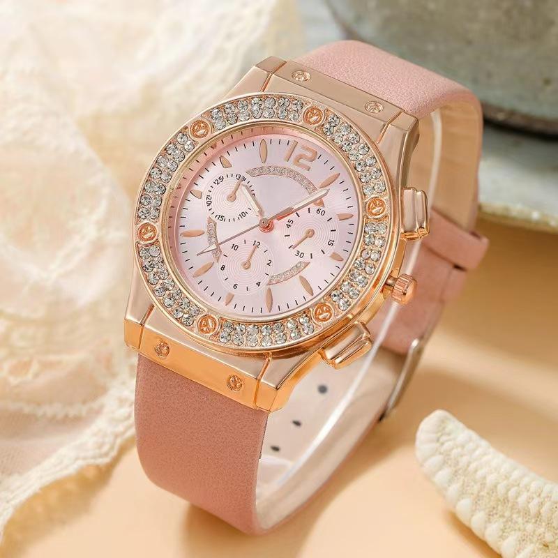 Gold chain and watch - Luxury Women Fashion Elegant Wristwatch With Flower Bracelet Quartz Watch Set for Gift