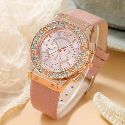 Gold chain and watch - Luxury Women Fashion Elegant Wristwatch With Flower Bracelet Quartz Watch Set for Gift