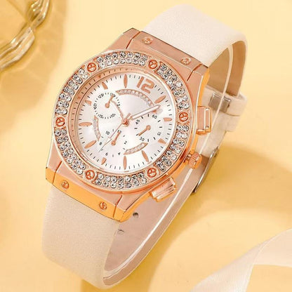 Gold chain and watch - Luxury Women Fashion Elegant Wristwatch With Flower Bracelet Quartz Watch Set for Gift