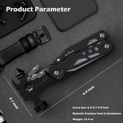 16-in-1 Industrial Grade Portable Hammer Multi Tool Aluminum OEM Hiking Folding Blades Screwdrivers Pliers Hunting EDC Cool