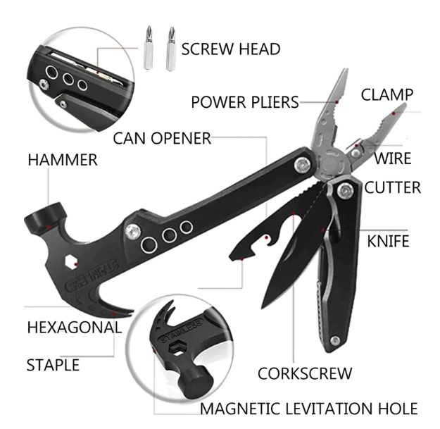 7 in 1 Claw Hammer Hot Selling Outdoor Tool Portable Folding Multi-Function Hammer Car Emergency Multi-Function Claw Hammer