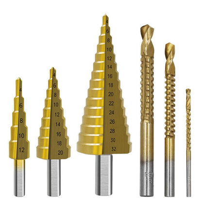 HSS 4241 Step Drill Bits Titanium Coated with Hexagon Shank Straight Groove Twist Drill