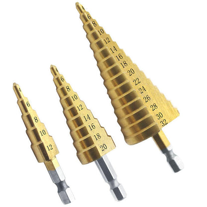 HSS 4241 Step Drill Bits Titanium Coated with Hexagon Shank Straight Groove Twist Drill