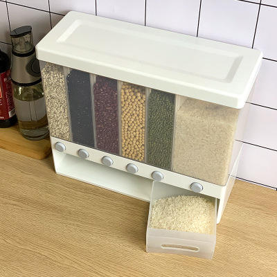Kitchen Storage Tank Plastic Rice Bucket Dampproof Grain Separated Organizer Storage Box With Measurement