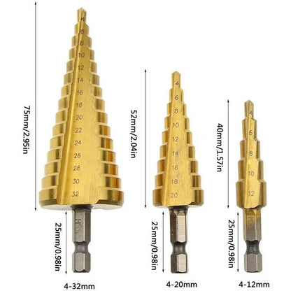 HSS 4241 Step Drill Bits Titanium Coated with Hexagon Shank Straight Groove Twist Drill