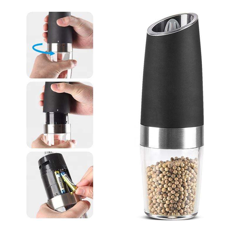Wholesale Electric ABS Portable Gravity Salt Pepper Mill with LED Light Automatic Pepper Mill