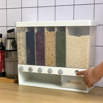 Kitchen Storage Tank Plastic Rice Bucket Dampproof Grain Separated Organizer Storage Box With Measurement